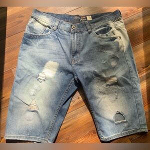 Bleecker & Mercer Mens Blue Distressed Destroyed Jean Shorts Size 34 W Hip Hop